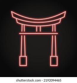 Chinese Arch Neon Icon In Line Style. Asian Style Traditional Gate Symbol.