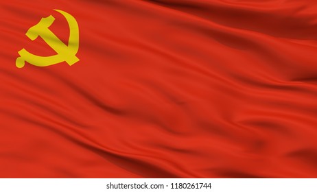 Chinese Communist Party Flag, Closeup View, 3D Rendering