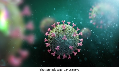 Chinese Coronavirus COVID-19 Under The Microscope. 3d Illustration