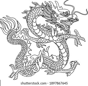 Chinese Dragon Black Outline Icon Isolated Stock Illustration ...