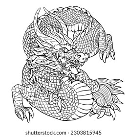 Chinese Dragon Long coloring page  Fantasy illustration and mythical creature  Asian dragon drawing coloring sheet 