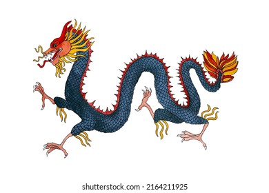 Chinese Dragon On A White Background. Watercolor Illustration. Asian Festival, Carnival. Mythology. Legend. Dragon Boat Festival