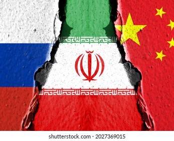 Chinese Flag. Russian Flag. Iran Flag, 3d Illustration