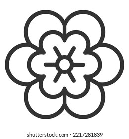 Chinese Flower - Icon, Illustration On White Background, Outline Style