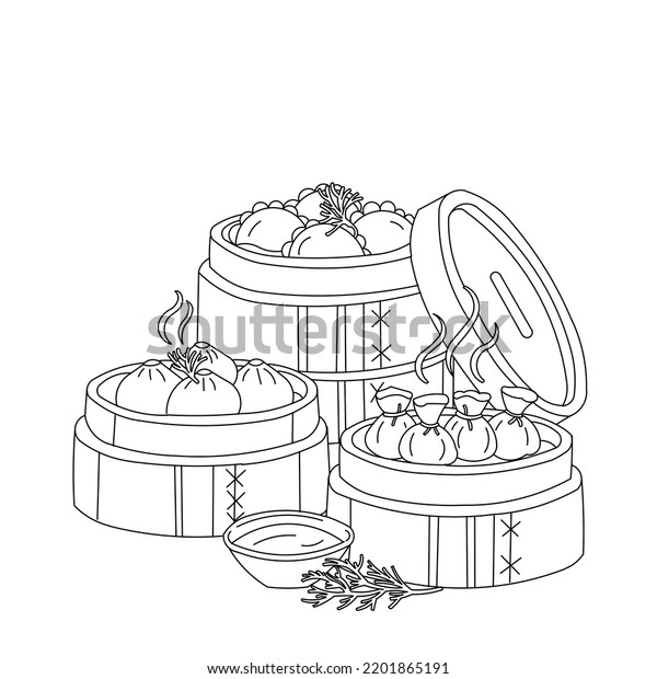 Chinese Food Line Illustration Dimsum Platter Stock Illustration ...