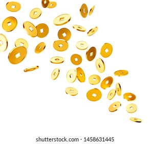 Chinese Gold Coins Isolated On White Background - 3D Rendering