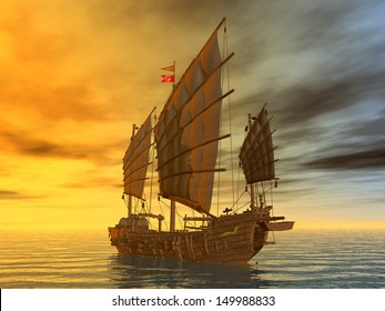 Chinese Junk Computer Generated 3d Illustration Stock Illustration ...