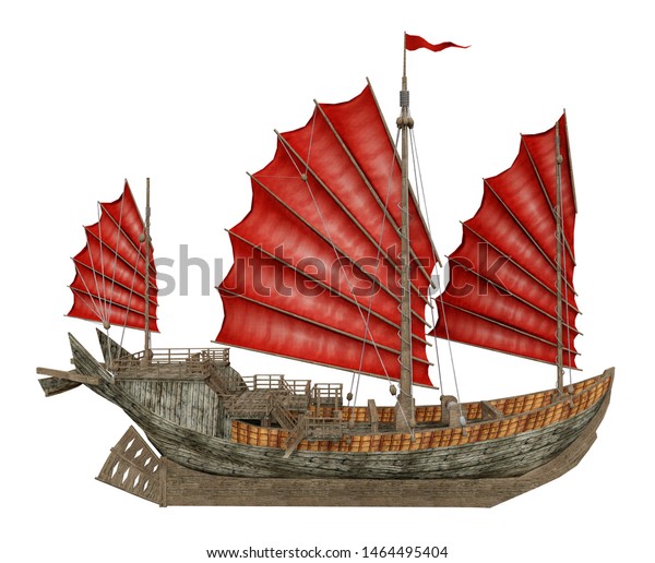 Chinese junk ship isolated on white\
background\
Computer generated 3D\
illustration