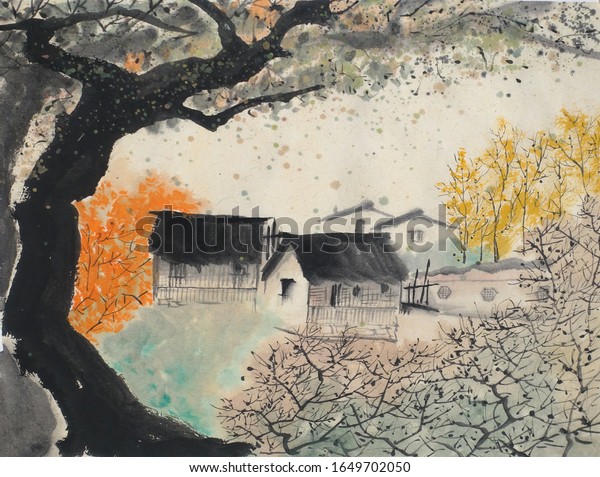 Chinese Landscape Suzhou Architecture Black Ink Stock Illustration ...