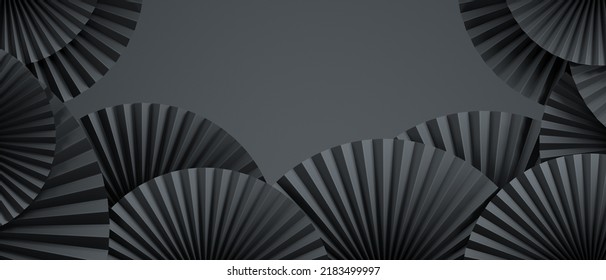 Chinese Luxury 3d Product Display Black Background. Happy Chinese New Year Concept Paper Fan. 3d Rendering Illustration.