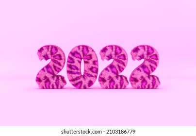 Chinese New Year 2022. Tiger Year. 3d Fluffy Text Number.