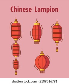 Chinese New Year Ornament. Decorative Chinese Red Lantern Isolated On Pink Background.
