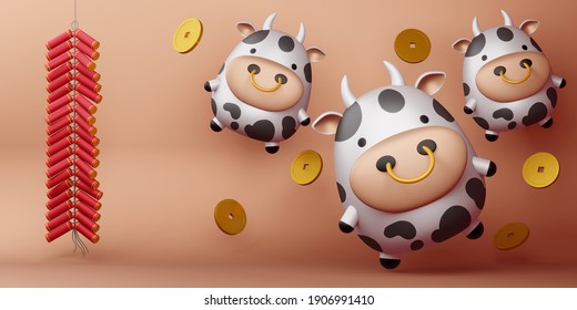 Chinese New Year, Year Of The Ox, 3d Rendering.