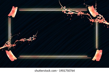 Chinese New Year Sale Background. Gold coupons discount. Illustration with golden frame and blooming sakura branch. Premium gift voucher template - Powered by Shutterstock