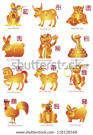 Chinese New Year Twelve Zodiac Horoscope Stock Illustration 118128568