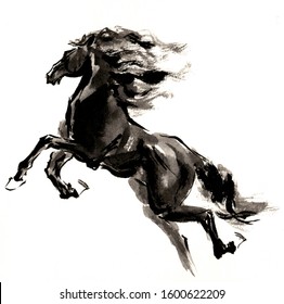 Chinese painting running horse made in watercolor