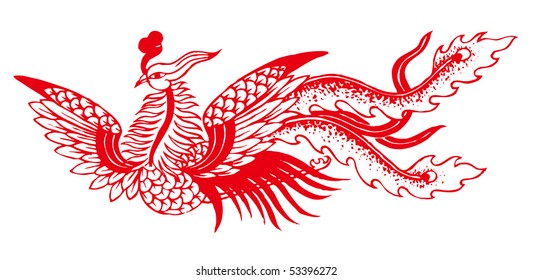 Chinese Paper Cutting Phoenix Stock Illustration 53396272