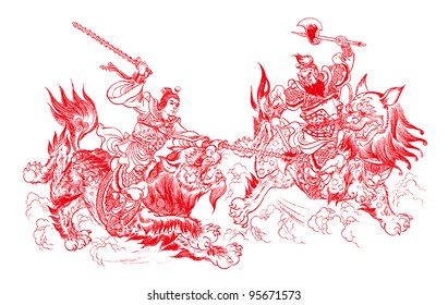 Chinese Paper Cutting - Water Margin Story Of Wu Song Fights The Tiger