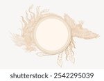 Chinese phoenix frame background, ancient mythical creature. Aesthetic gold hand drawn illustration of Chinese phoenix frame. Gold Chinese phoenix illustration with circle frame with copy space