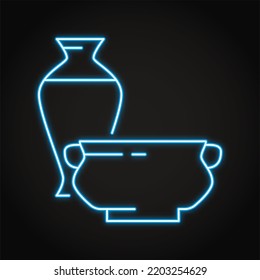 Chinese Porcelain Vase Neon Icon In Line Style.