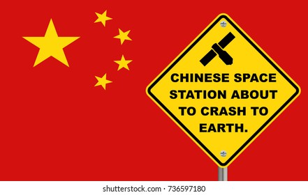 Chinese Space Station About To Crash To Earth, Road Sign.