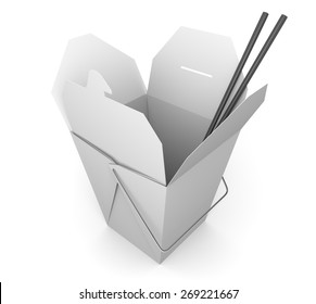 Chinese Takeout Box And Chopsticks For Asian Fast Food