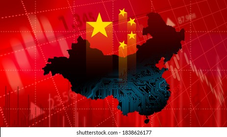 Chinese Technology And Finance Concept. Abstract Background Of Futuristic Technology. China Map. Flag Of The China.