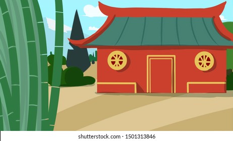 Chinese Traditional House Bamboo Tree Stock Illustration 1501313846 