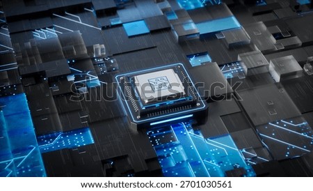 A chip with LLM printed on it in an integrated circuit for artificial intelligence as well as large language modeling scenarios