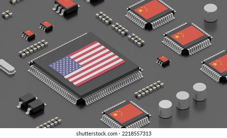 CHIPS Act Concept 3d Illustration. US Export Controls. Chinese Chip Industry Restriction Concept