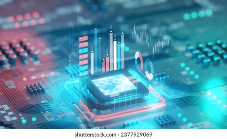 Chipset on circuit board for semiconductor investment, 3d rendering