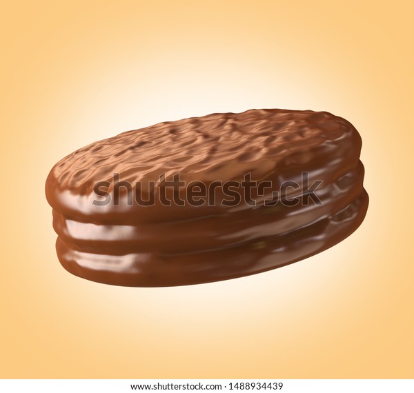 マシュマローの背景にチョコパイのチョコレートビスケット 3dイラスト のイラスト素材