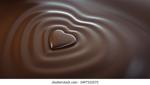 Chocolat Heart With Molten Dark Chocolat - 3D Illustration