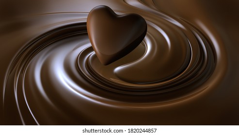 Chocolat Heart With Molten Dark Chocolat - 3D Illustration