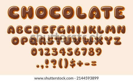Chocolate ABC. Bakery letters, alphabet letter and number glazed choco. Decorative elements for baby, recipe, birthday cards, sale banners, design