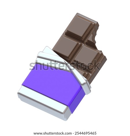 Chocolate bar, bite, wrapper, 3D icon, chocolate, sweet, candy, snack, pastry, craving, food, confectionery, product marketing, delicious food, chocolate packaging, wrapped snack