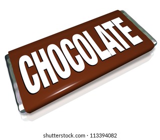 A Chocolate Bar In Brown And Silver Foil Wrapper, Junk Food Candy That Is Unhealthy For You To Eat