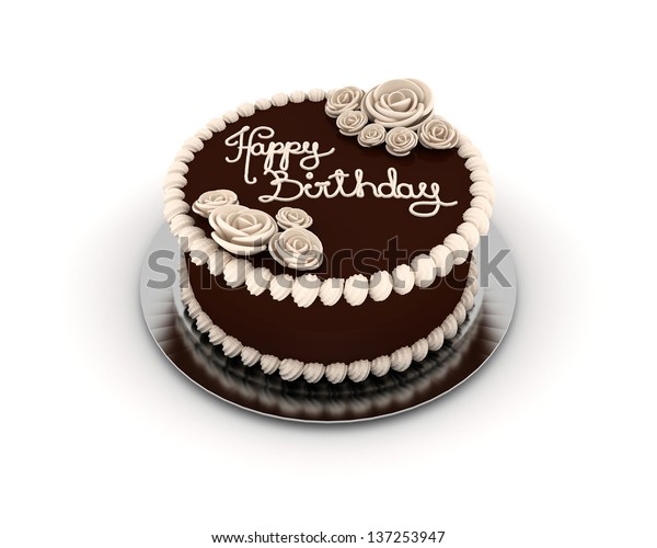 Chocolate Birthday Cake Decorated Creamy Ornaments Stock Image