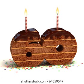 Chocolate birthday cake surrounded by confetti with lit candle for a sixtieth birthday or anniversary celebration - Powered by Shutterstock