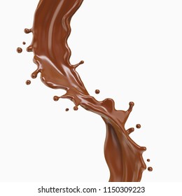 chocolate or brown liquid splash, isolated on white background, 3d illustration, with clipping path.