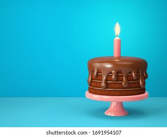 Chocolate cake with candle on blue background. 3D rendering - Powered by Shutterstock