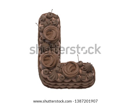 Chocolate cake font. 3d rendering