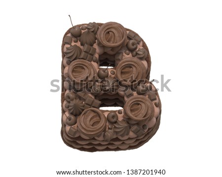 Chocolate cake font. 3d rendering