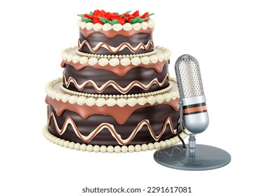 Chocolate Cake with microphone, 3D rendering isolated on white background - Powered by Shutterstock