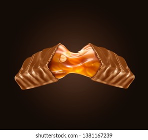 Chocolate With Caramel & Peanuts. Candy Caramel. Sweet Special Taste 3D