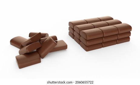 Chocolate Chunks Pieces Stack And Pile On Isolated Background 3d Illustration