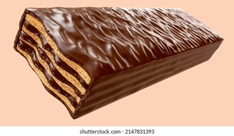 Chocolate coated on Crispy wafer, Design for Packaging Concept, with Clipping path 3d illustration