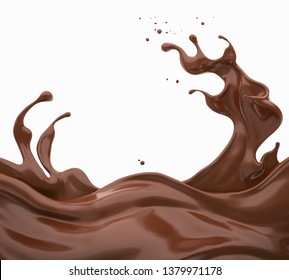 Chocolate or Cocoa splash Abstract background, 3D illustration.