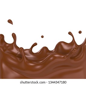 Chocolate or cocoa splash background, Include clipping path. 3d illustration.