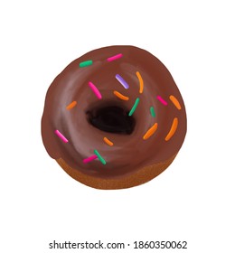 Chocolate Covered Donut And Colorful Confetti